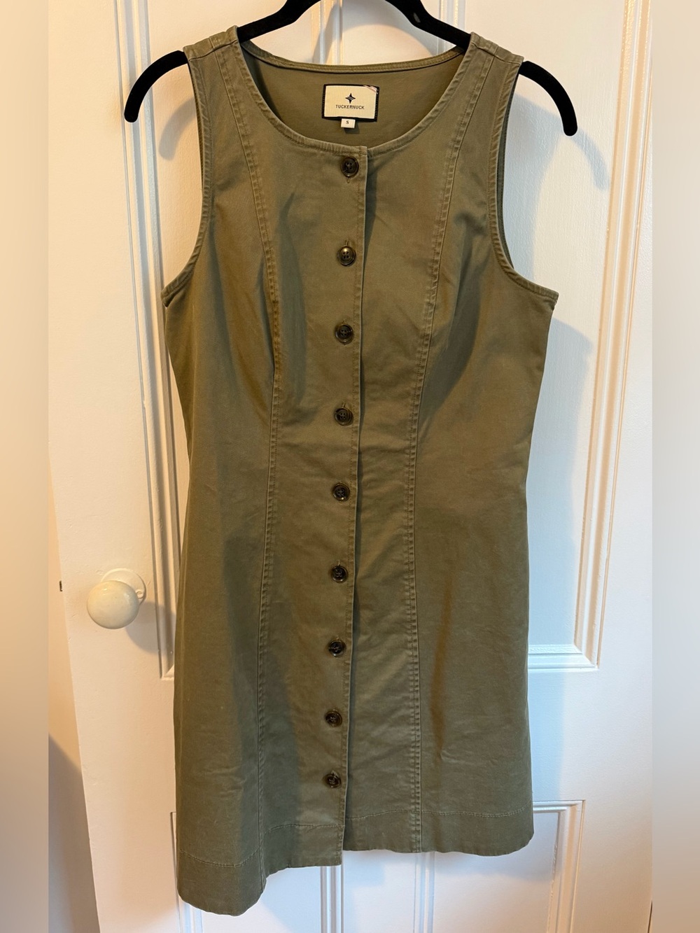 Tuckernuck Olive Green Button-Front Sleeveless Cotton Dress